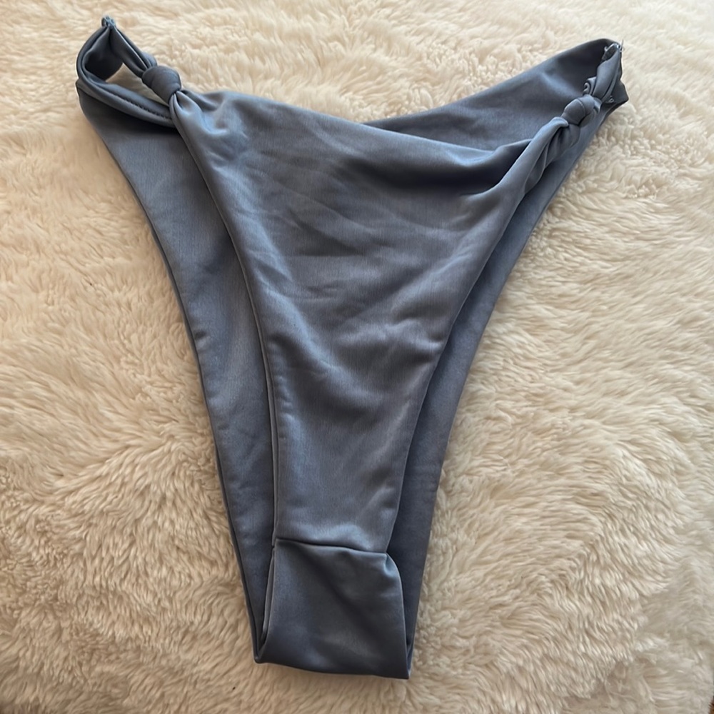 Pretty Little Thing Size 0 denim Blue color triangle cheeky Bikini Bottom